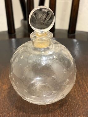 R Lalique Worth Stars Bottle Clear Glass Round Stopper Vintage Empty